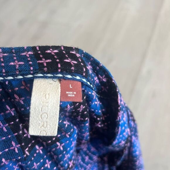 ANTHROPOLOGIE PILCRO Embroidered Plaid Button Up Size L Crew Neck Long Sleeve - Picture 6 of 9